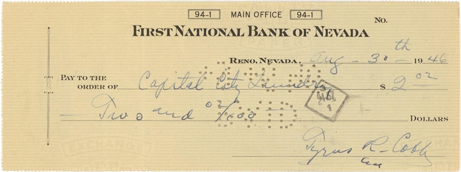 1946 Ty Cobb Signed Check Dated 8/30/1946 (JSA)
